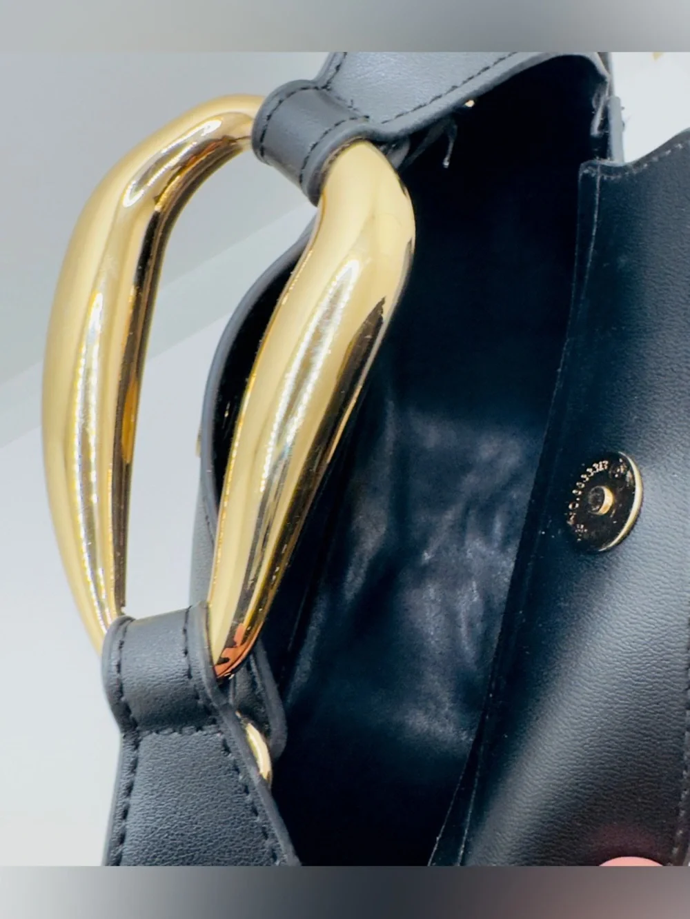 Fashionable Black Faux Leather Mini Hobo with Gold Handle